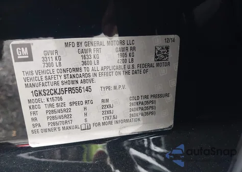 2015 GMC Yukon Denali из США, поврежденный, VIN 1GKS2CKJ5FR556145